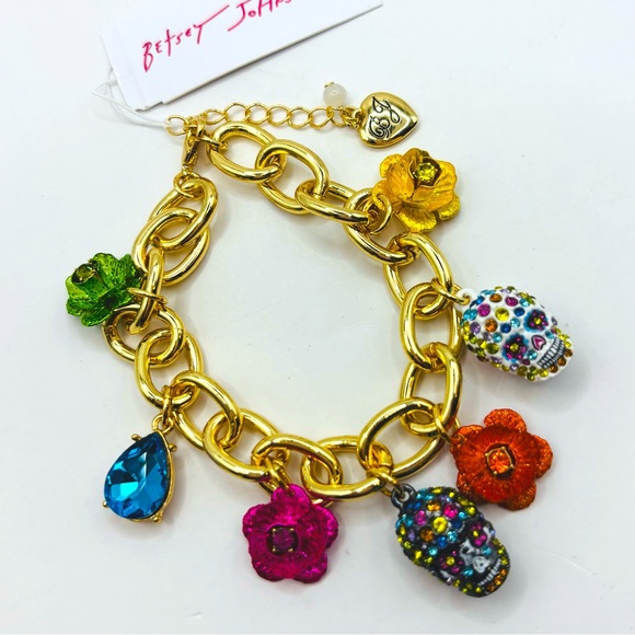Betsey Johnson Gold Charm Bracelet with Multicolored Accents - Picture 1 of 4